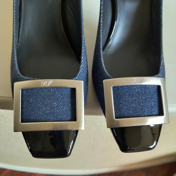 Roger Vivier Blue Denim/Black Leather Slingback New - Picture 3 of 11